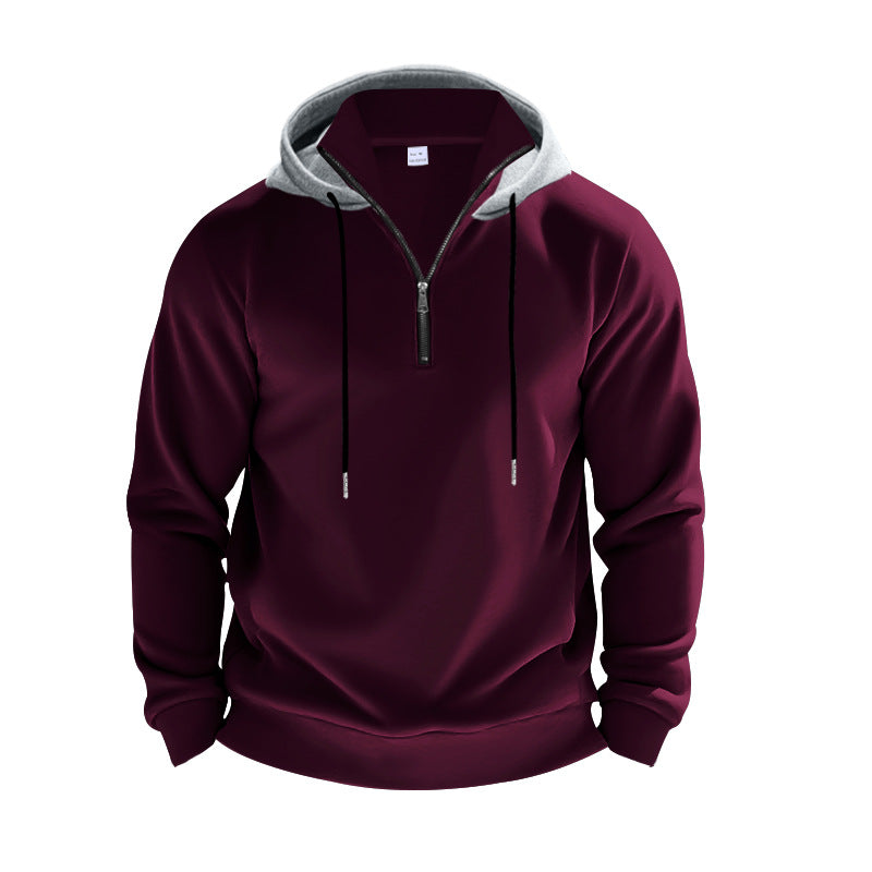 Herrer med hættepullover med kort lynlås, dobbeltlaget hætte og snor Skovae