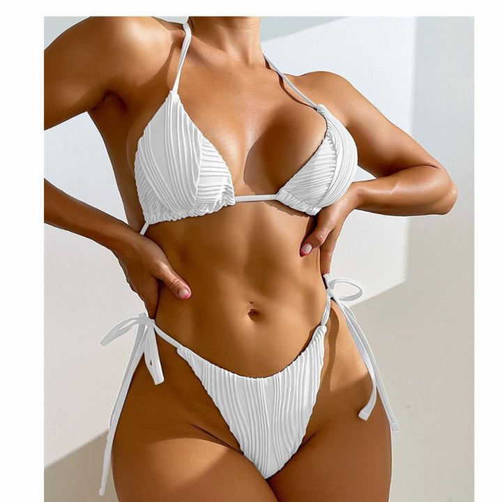 Dame triangel-bikini-sæt med fint ribdesign og justerbare stropper Stilla