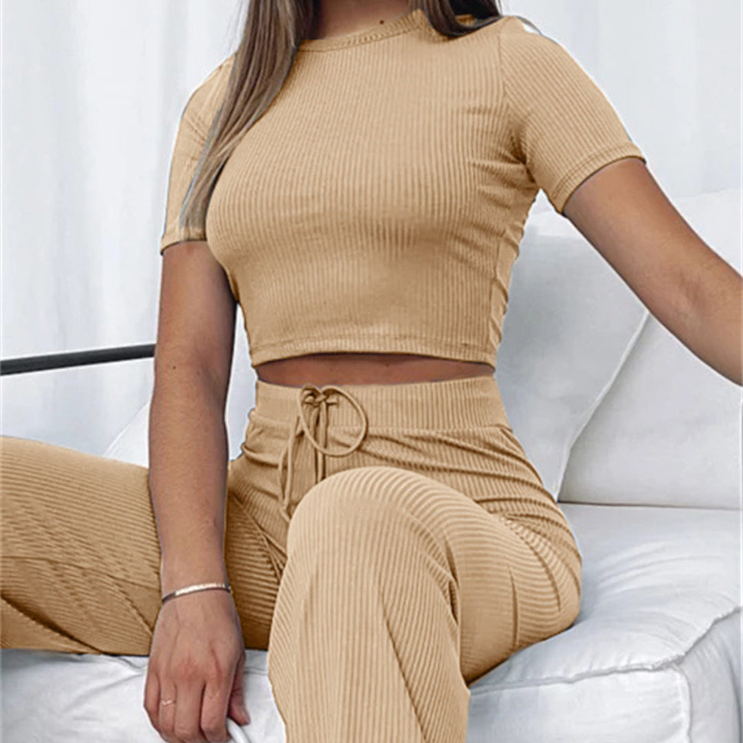 Dame moderigtigt og komfortabelt Crop-Top-Bukser-Sæt Stilla