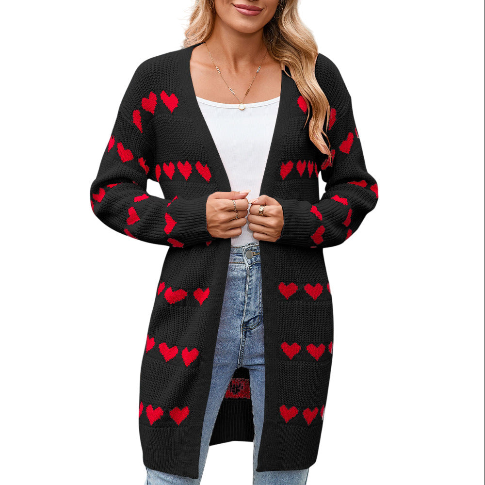 Kvinders cardigan med hjerteformet mønster Stilla