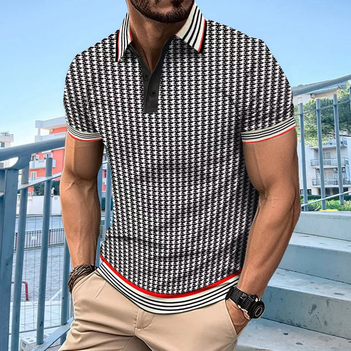 Herrer polo shirt med moderne houndstooth-mønster Stilla
