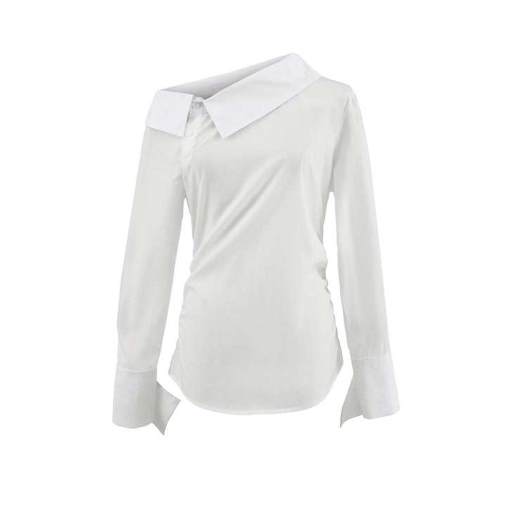 Dame Elegant Bluse med asymmetrisk krave og dæmpet drapering Stilla