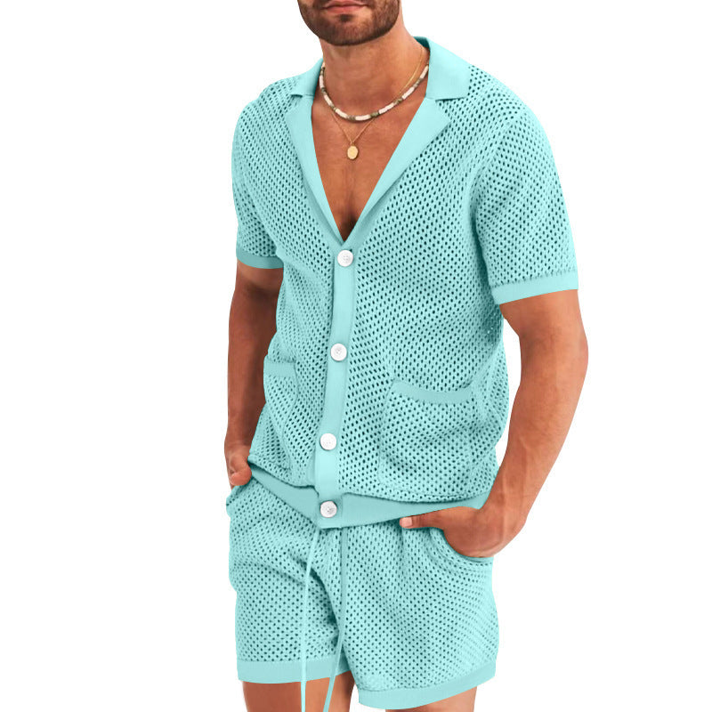 Herre Åndbart Fritidssæt med struktureret Overdel og Shorts Stilla