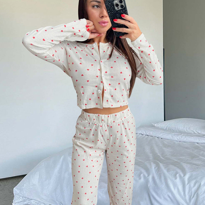 Dame Crop-Pyjama-Sæt med hjerte mønster Stilla