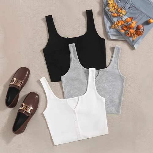 Dame Crop Top Sæt med knaplukning og brede stropper Stilla