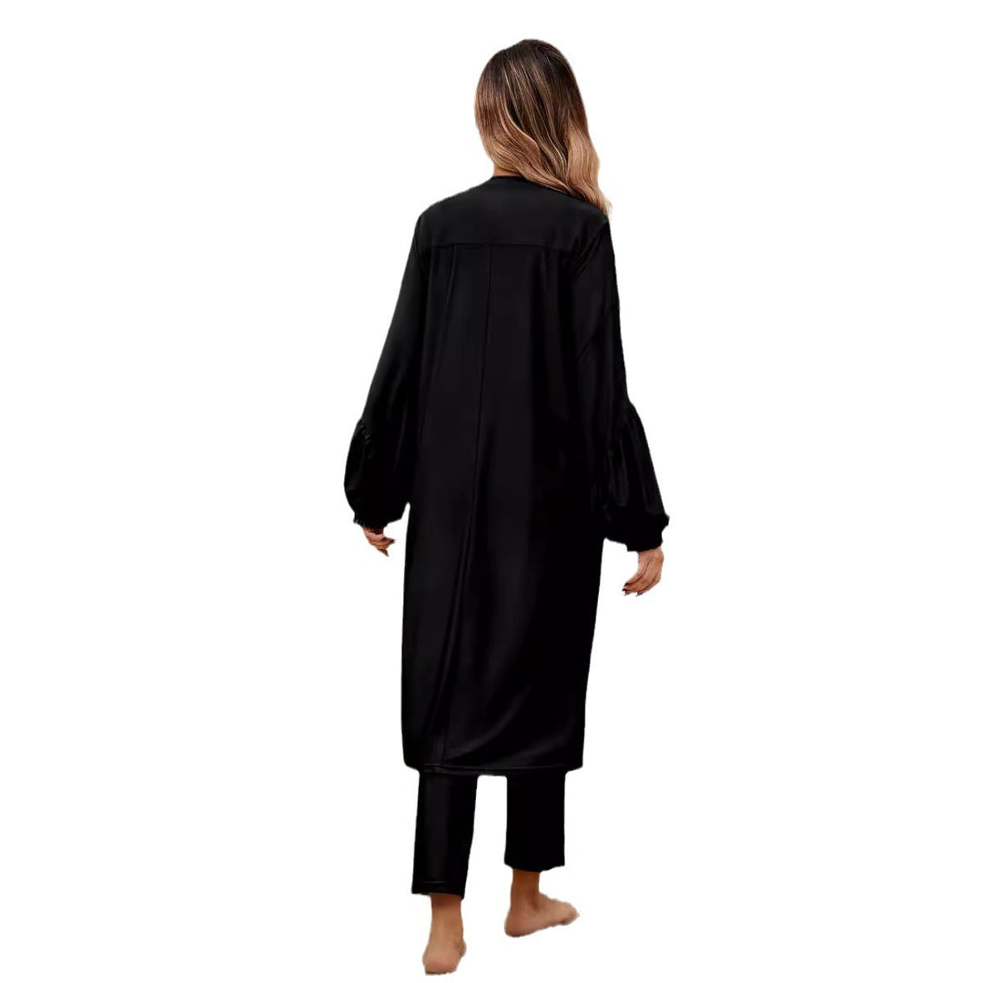Dame Langærmet Kjole med elegant Plissékrave og behagelige Leggings Stilla