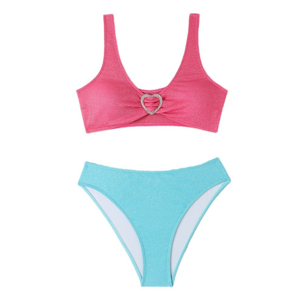 Dame bikini sæt med skinnende top og højt skåret bund Stilla