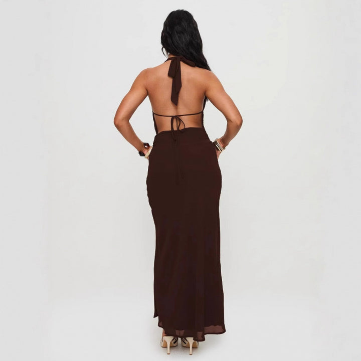 Dame Elegant Draperet Maxikjole Stilla