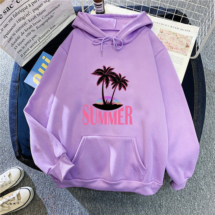 Kvinder's hoodie med sommermotiv og tropisk palmeprint Skovae