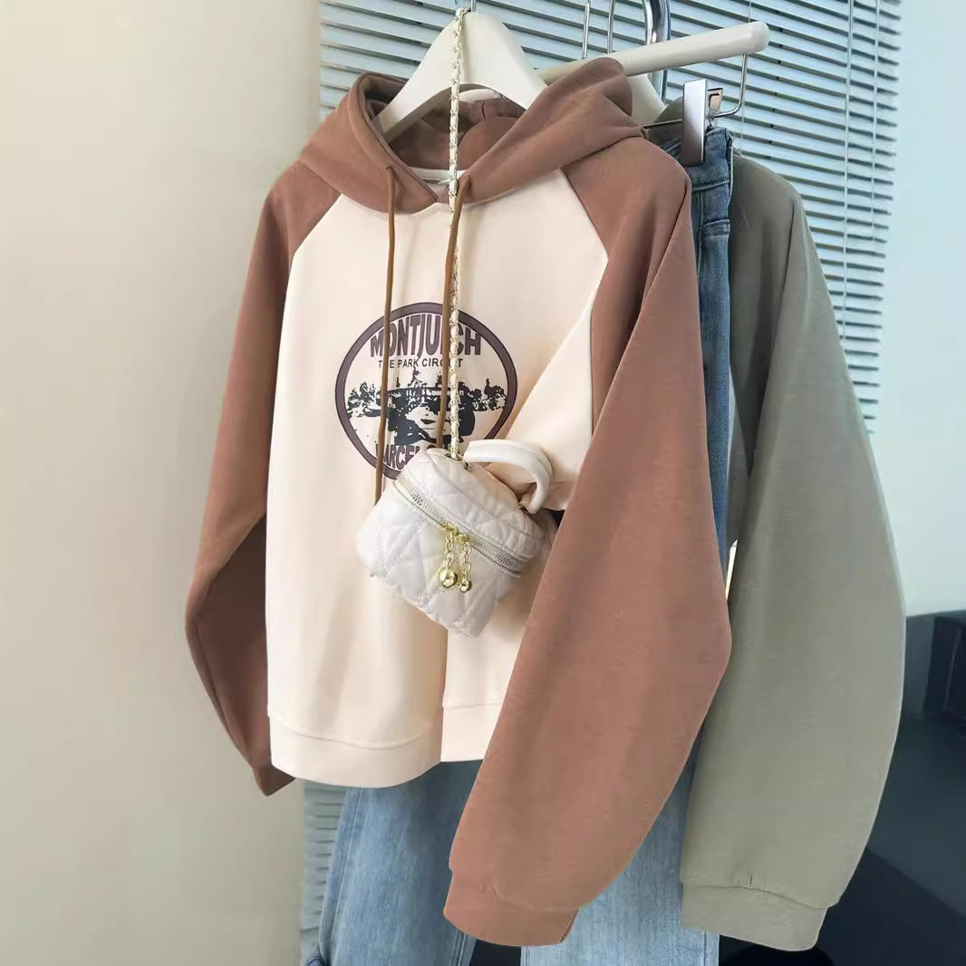 Femme Casual Grafik Hoodie med kraftige kontrastærmer Stilla