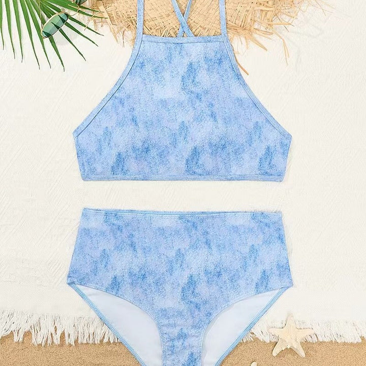 Damer højskåret bikini med kreativt mønster Skovae