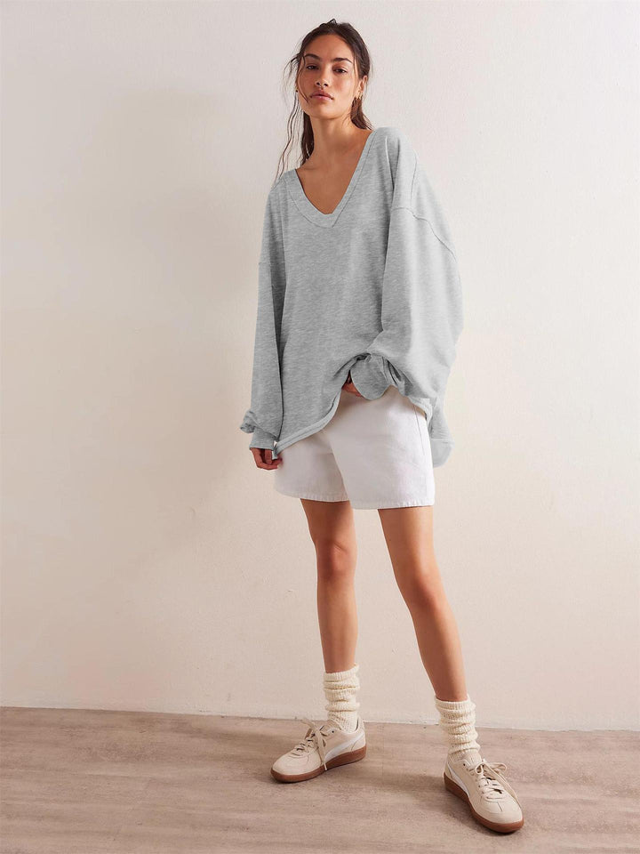 Dame Oversized Sweatshirt med dyb V-hals og afslappet snit Stilla
