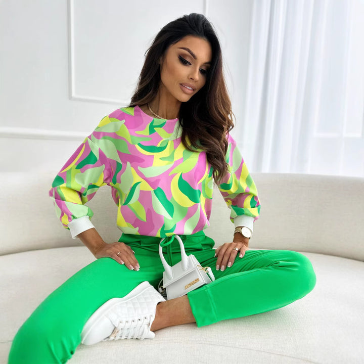 Damer komfortabel sweatshirt med blomsterdesign og løs pasform Stilla