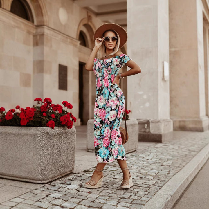 Dame Off-Shoulder Blomsterprint Maxikjole Stilla