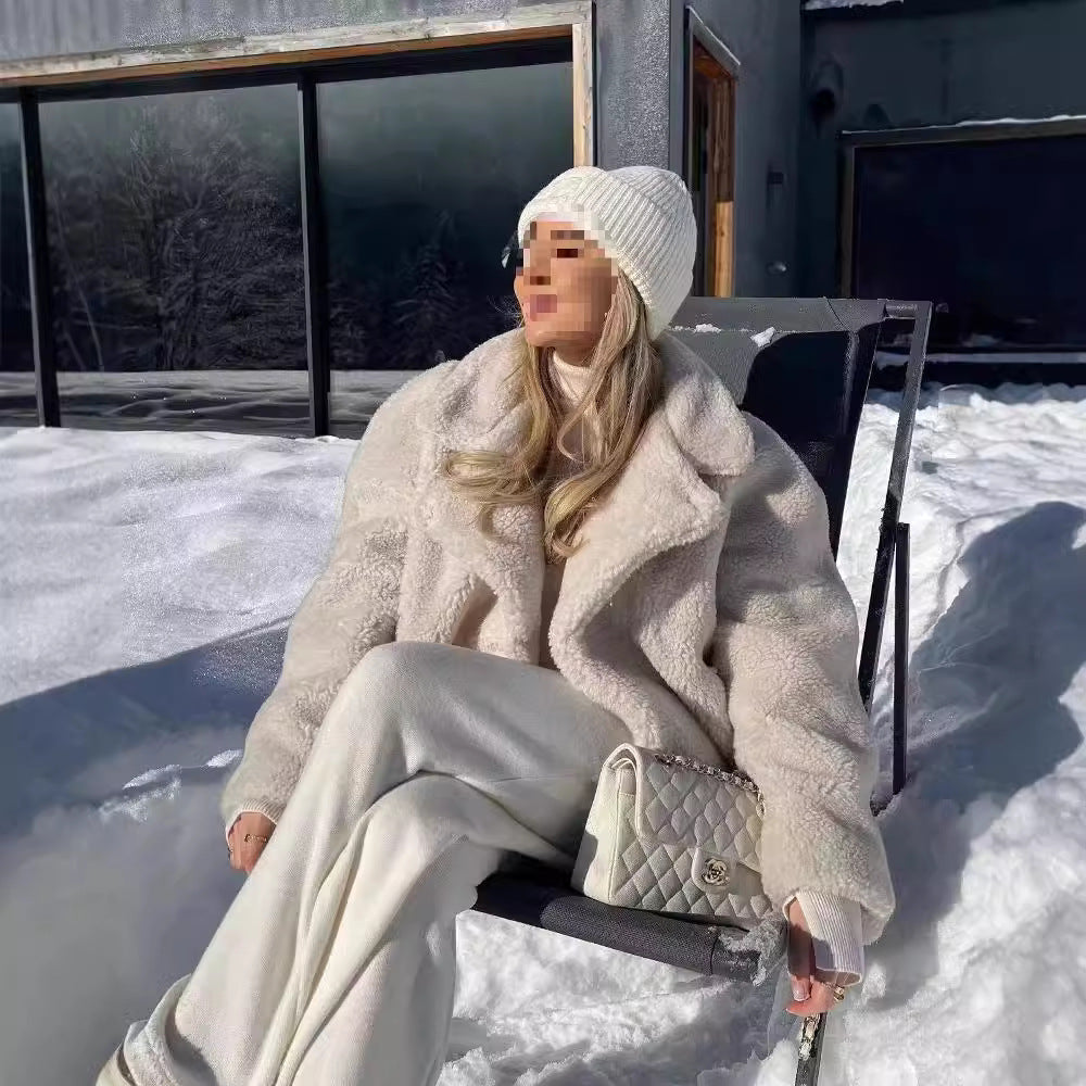 Dame blød Faux-Fur Jakke med reverskrave og lommer Stilla