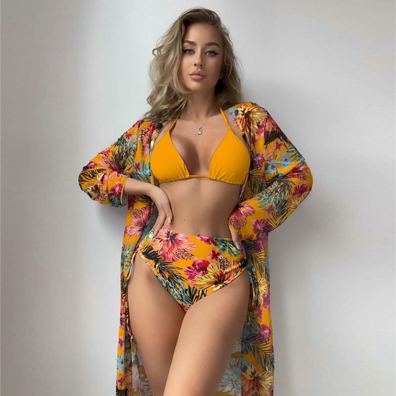 Dame Højtaljet Bikini med blomster Cover-Up Skovae