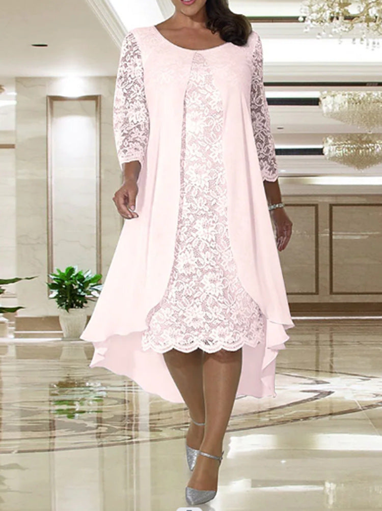Dame nan elegant chiffon-spidskjole med vokuhila-overdel og trekvartærmer Skovae