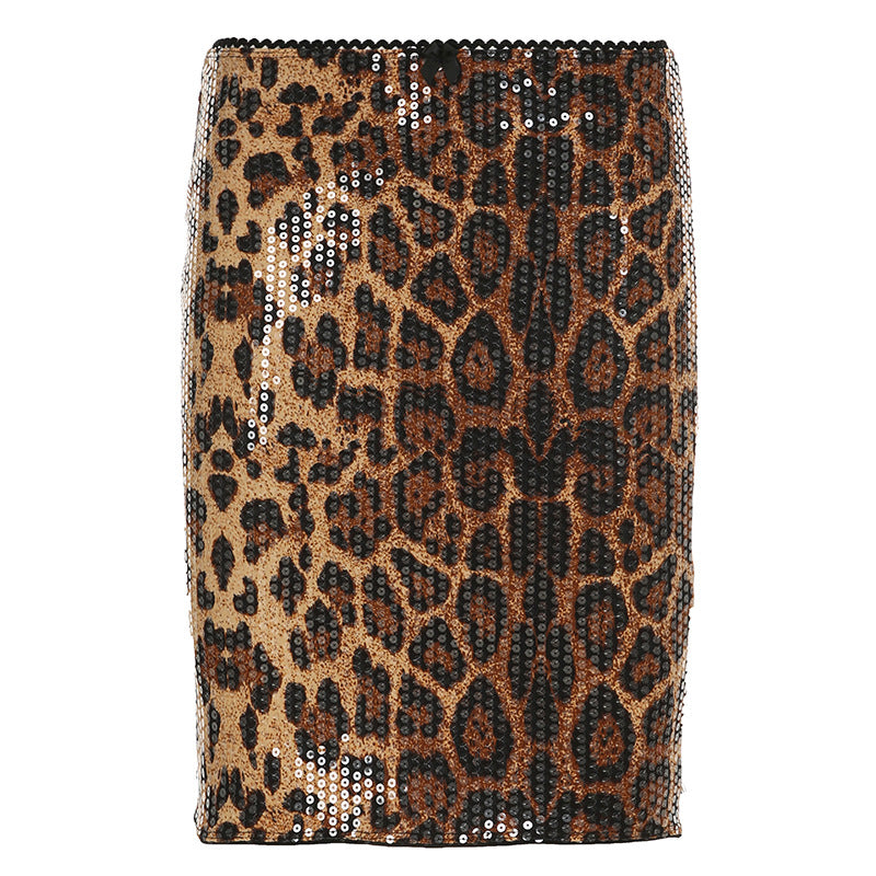 Dameglitrende mini skirt i leopardmønster Skovae
