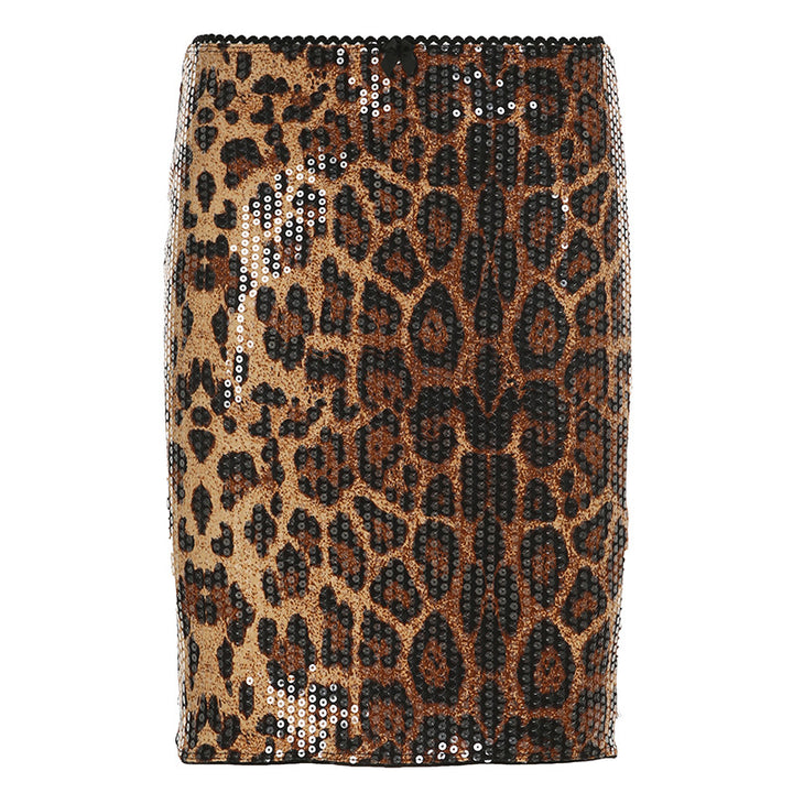 Dameglitrende mini skirt i leopardmønster Skovae