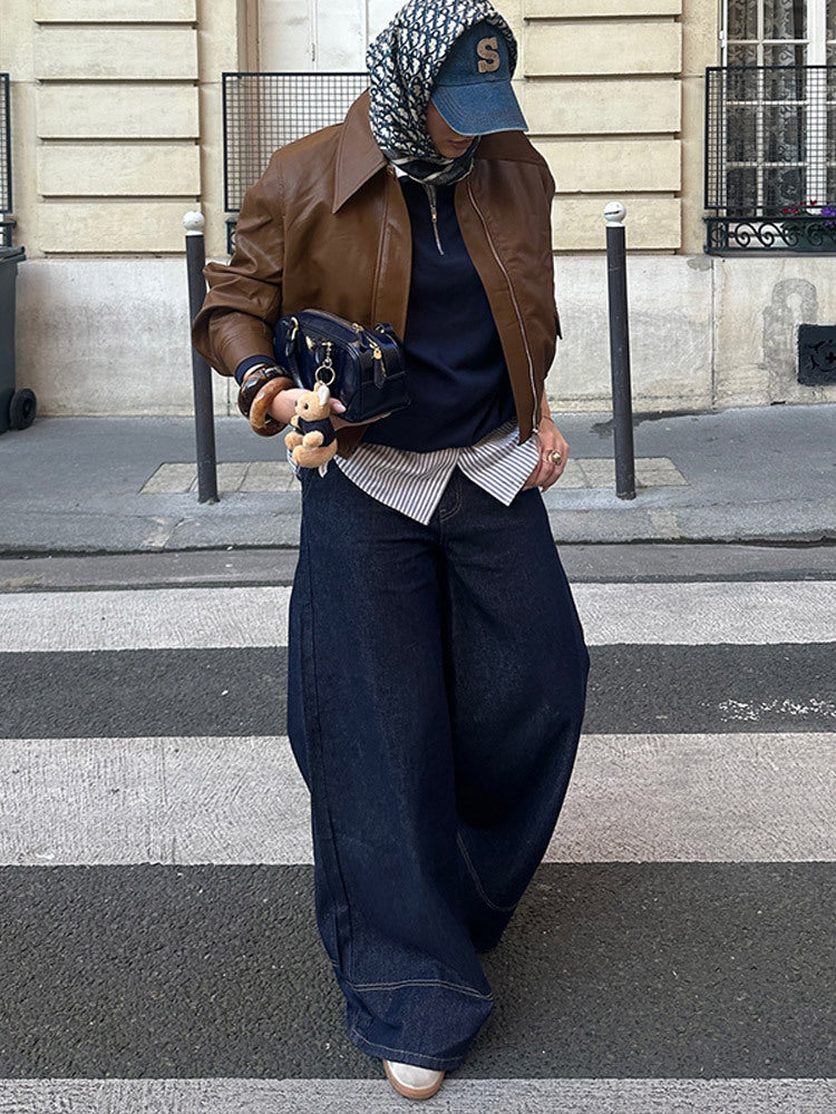Dame Kunstlæderjakke i moderne cropped-stil Stilla