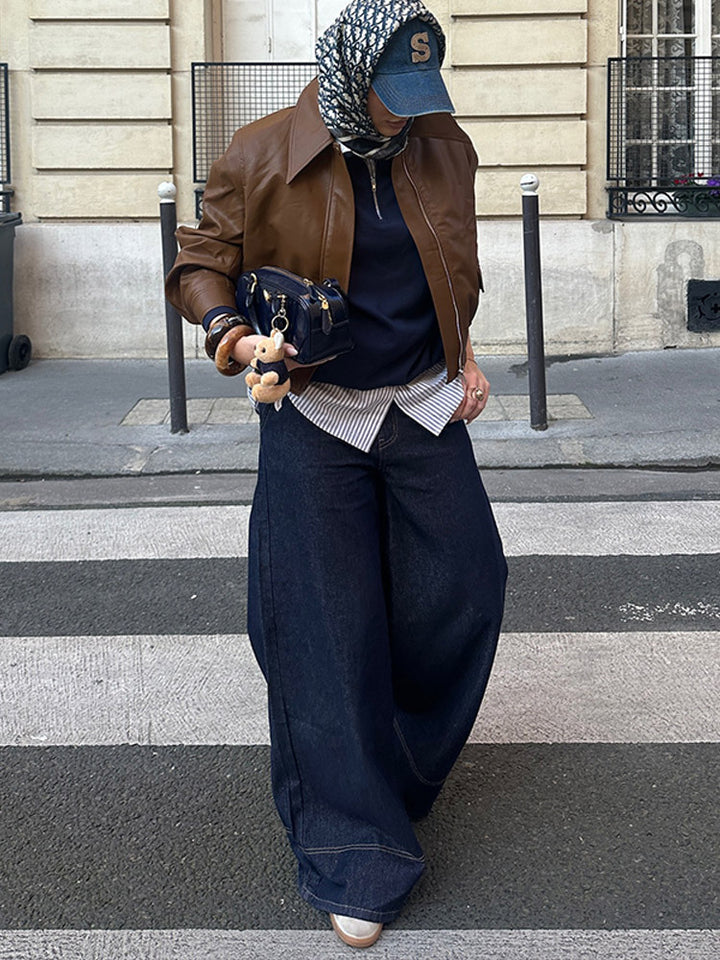 Dame Kunstlæderjakke i moderne cropped-stil Stilla