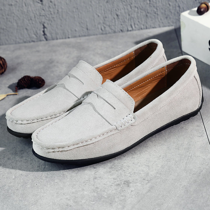 Herrer nan elegant wildlæder loafers med håndsyet moresyning og skridsikker gummiprofil sål Skovae