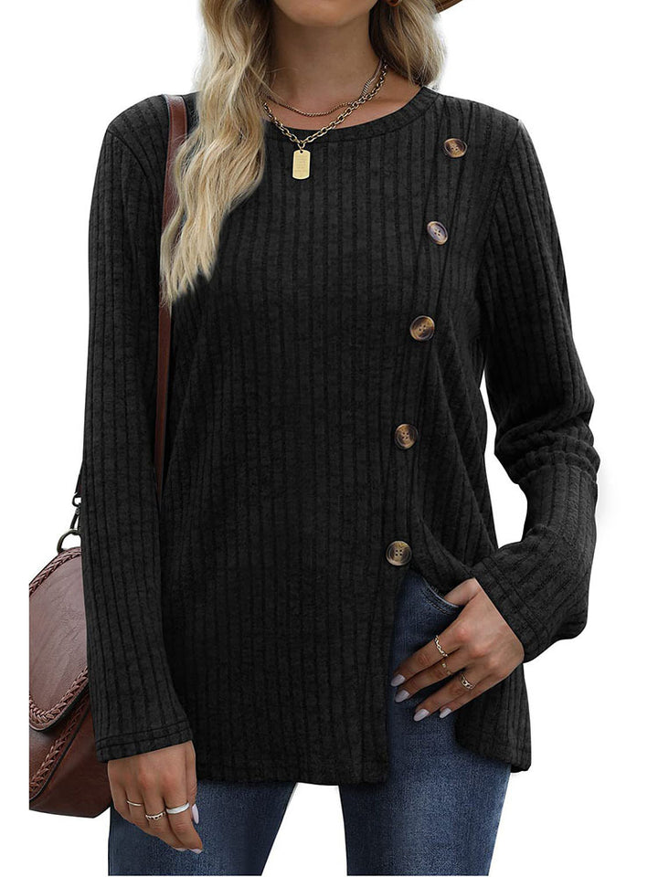 Dame Casual Langærmet T-shirt med knapdetaljer Stilla