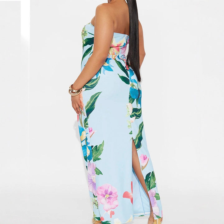 Dame Maxi kjole i elegant bandeau stil med blomsterprint Skovae