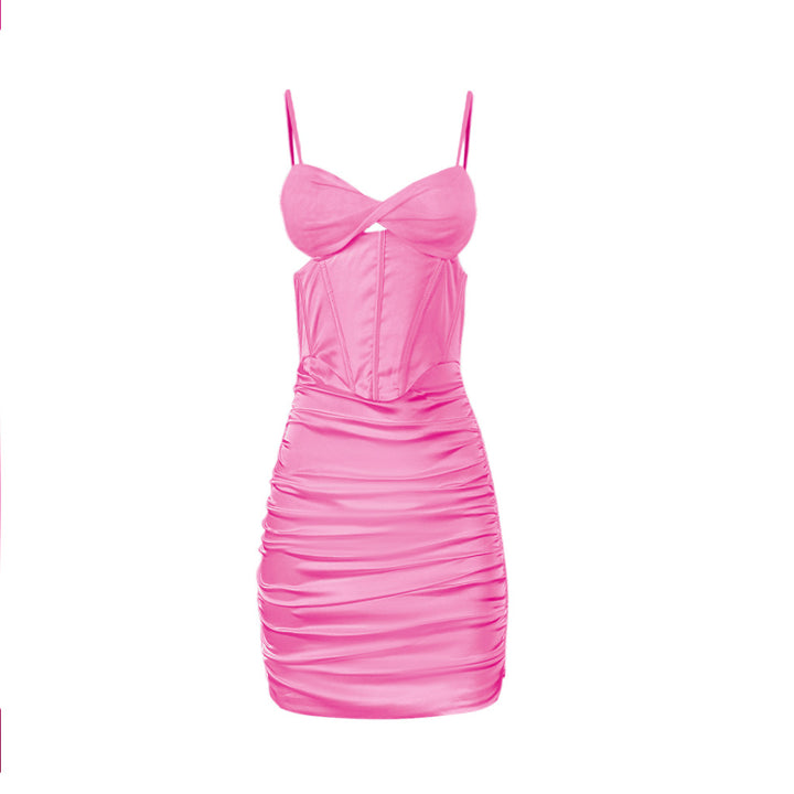 Kvinder Sexy Minikjole med dekorative korsetdetaljer og ruched design Stilla