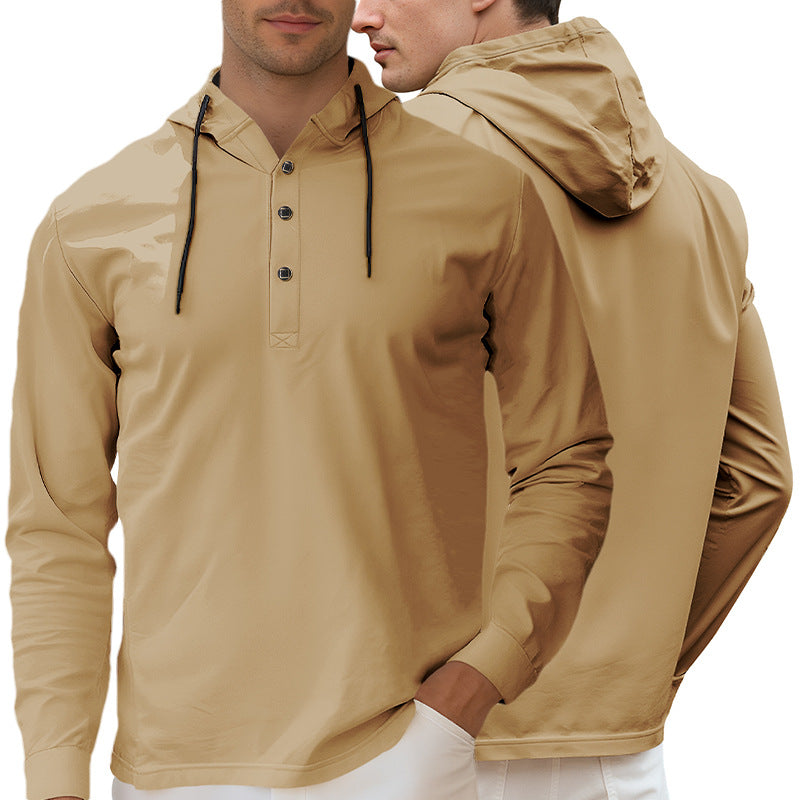 Herrer nan Hætte-Henley Langærmet t-shirt i let stræk jersey med snøre Skovae