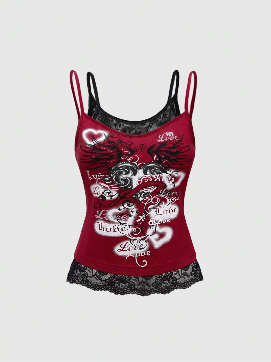 Dame Spids Cami Top med Grafisk Print Skovae