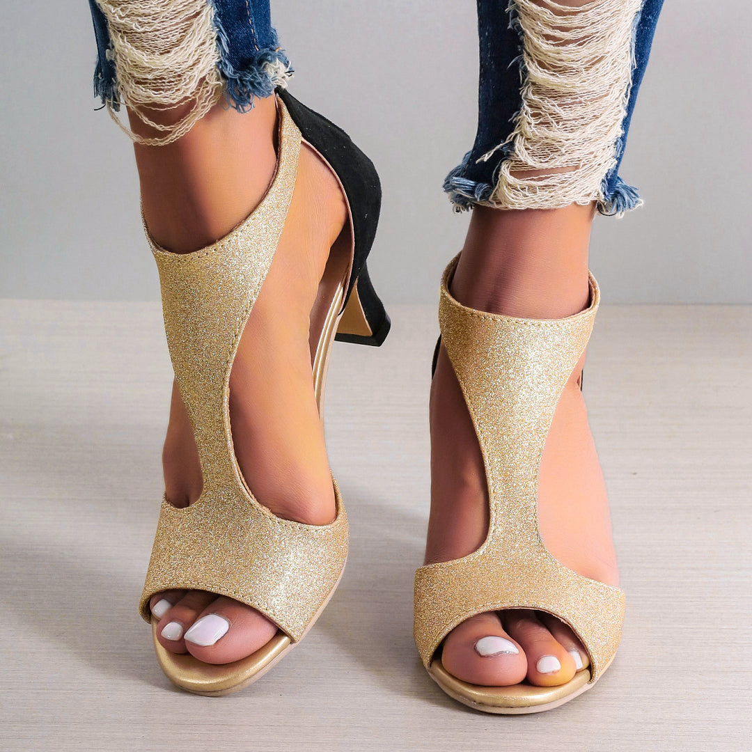 Dame elegante Peeptoe-Plateausandaler med glimmerdetaljer og moderne stropdesign Stilla