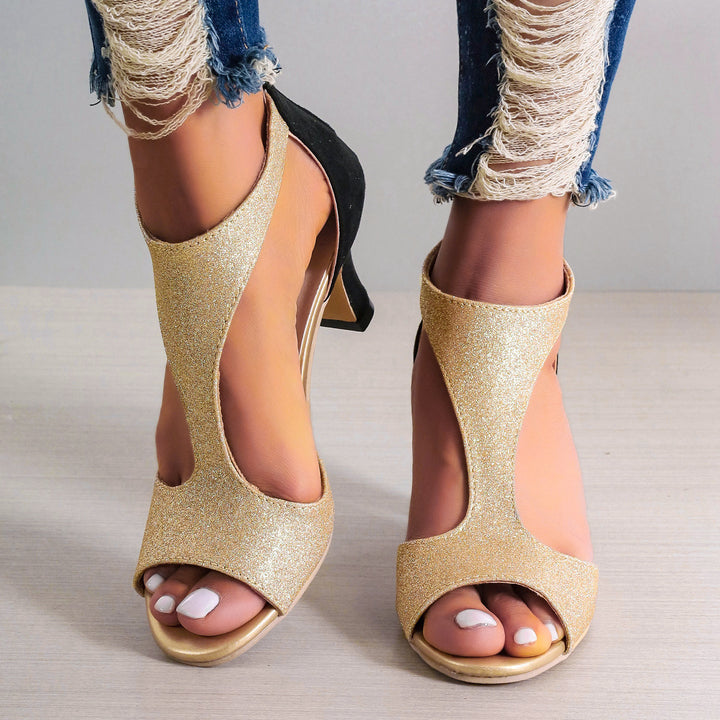 Dame elegante Peeptoe-Plateausandaler med glimmerdetaljer og moderne stropdesign Stilla