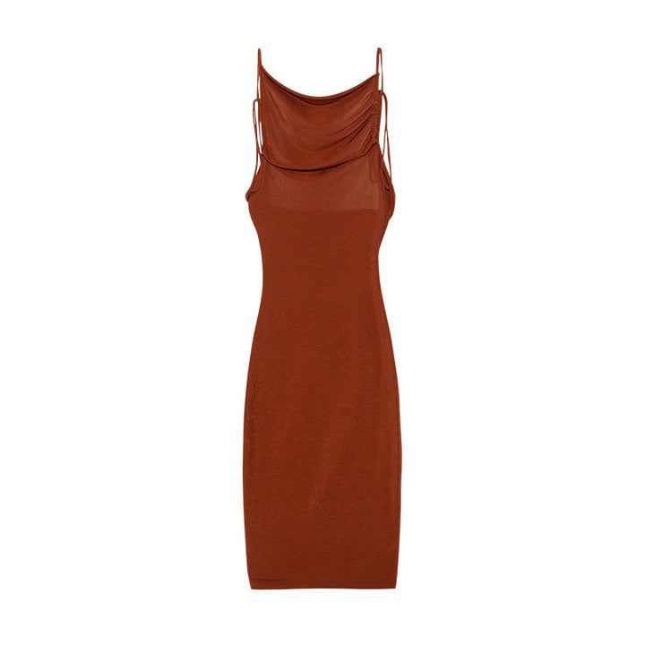 Dame Sleek Rynkning Slip Kjole med justerbare stropper Stilla