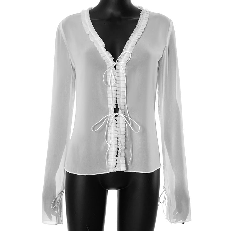 Femme Elegante Chiffonbluse med flæsekanter Stilla