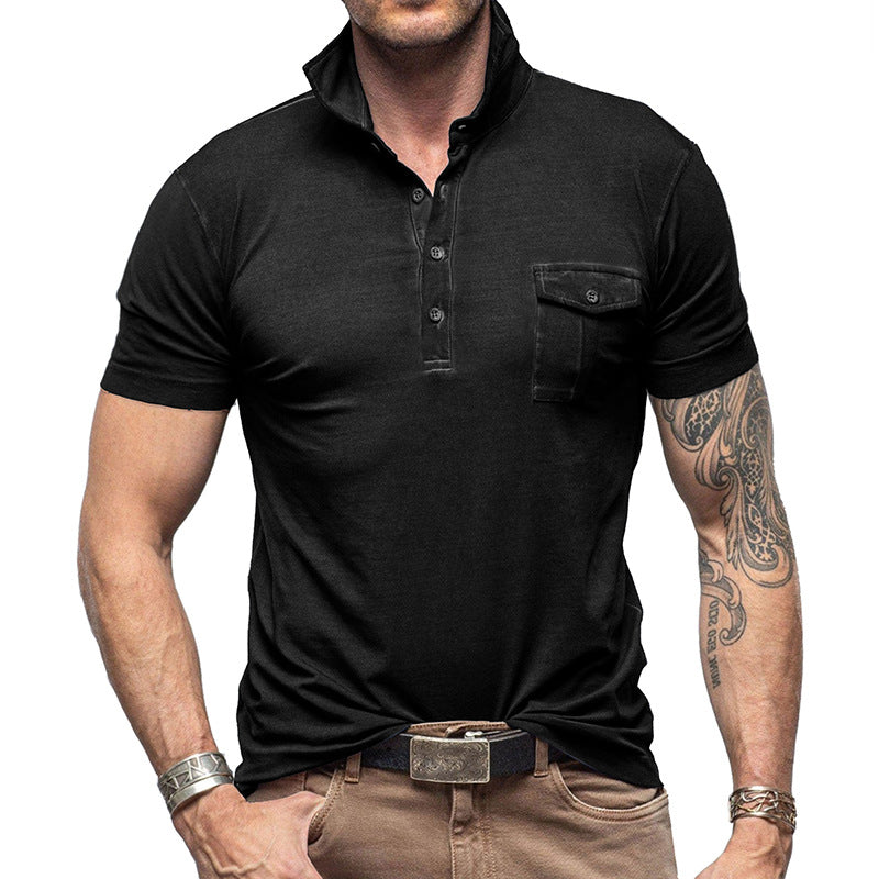 Herrer Poloshirt med praktisk brystlomme og moderne ståkrave Stilla