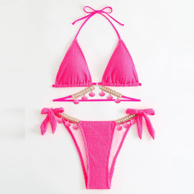Dame Triangel-Bikini med dekorative pomponer og glimmerdetaljer Skovae