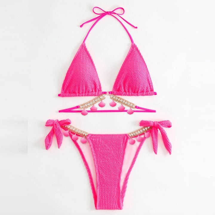 Dame Triangel-Bikini med dekorative pomponer og glimmerdetaljer Skovae