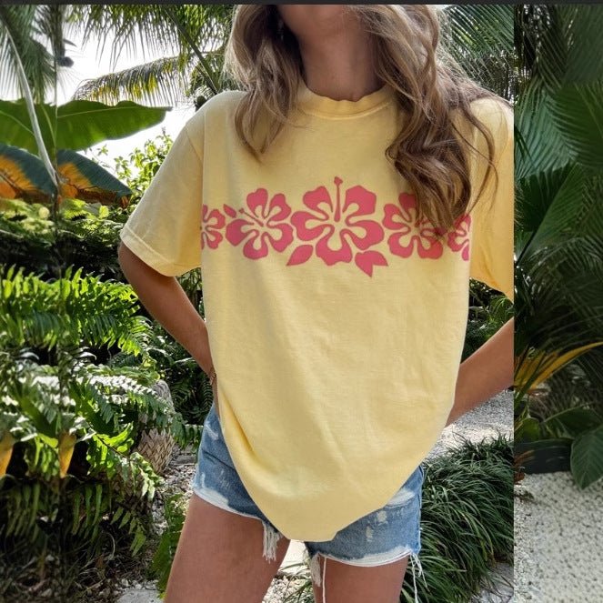 Dame T-shirt med floral grafiktryk Skovae