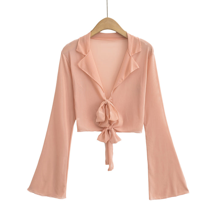Damer stilfuld cropped bluse med flydende stof og ruffles detaljer Stilla