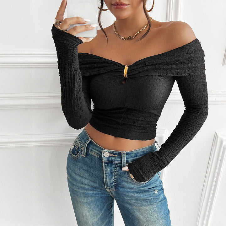 Dame Off-Shoulder Cropped-Top med elastisk tekstur og modische rynkeelementer Stilla
