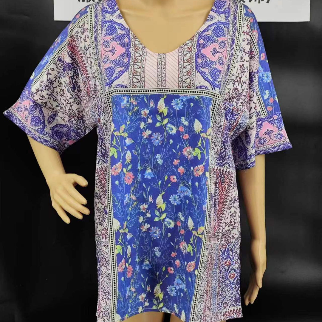 Damebluse i boho-stil med V-udskæring Stilla