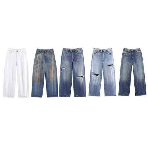 Dame højkvalitets Destroyed Jeans i en afslappet Baggy-stil med moderne accenter Skovae