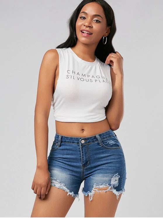 Dame modeødelagte denim-shorts med høj talje Stilla