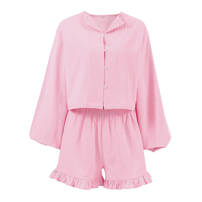 Dame Casual sæt bestående af kort bluse og shorts med rynkedetaljer Stilla
