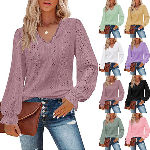 Dame elegant bluse med broderidetaljer Stilla