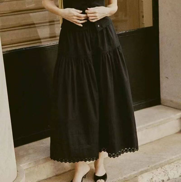 Dame Maxi-nederdel med elegant Broderie Anglaise og flydende snit Stilla