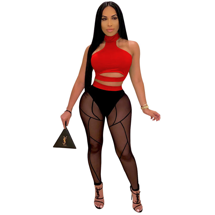 Dame Trendy Cut-Out Bodysuit med transparente leggings Stilla