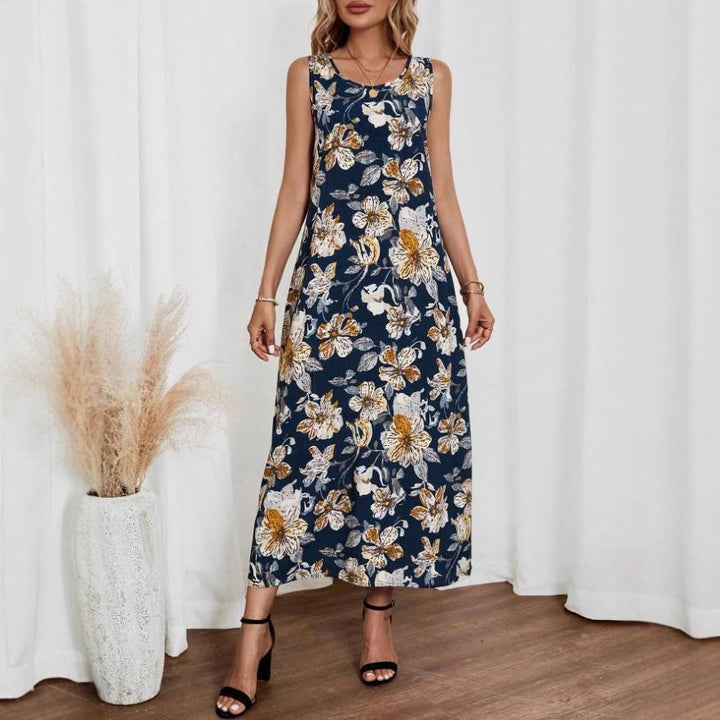 Dame Langt Sommerkjole med blomsterprint og elegant snit Skovae