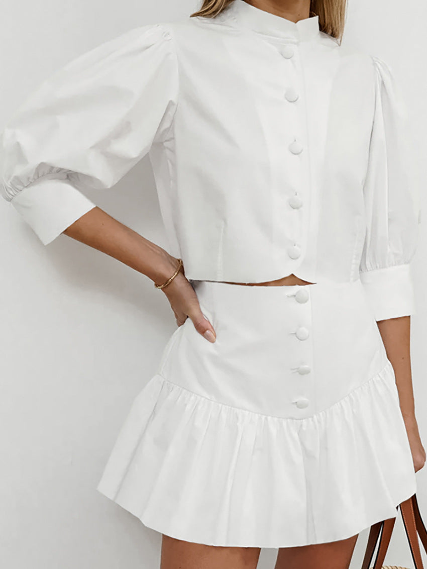 Dame sæt med cropped blazer og flæsekorte Stilla